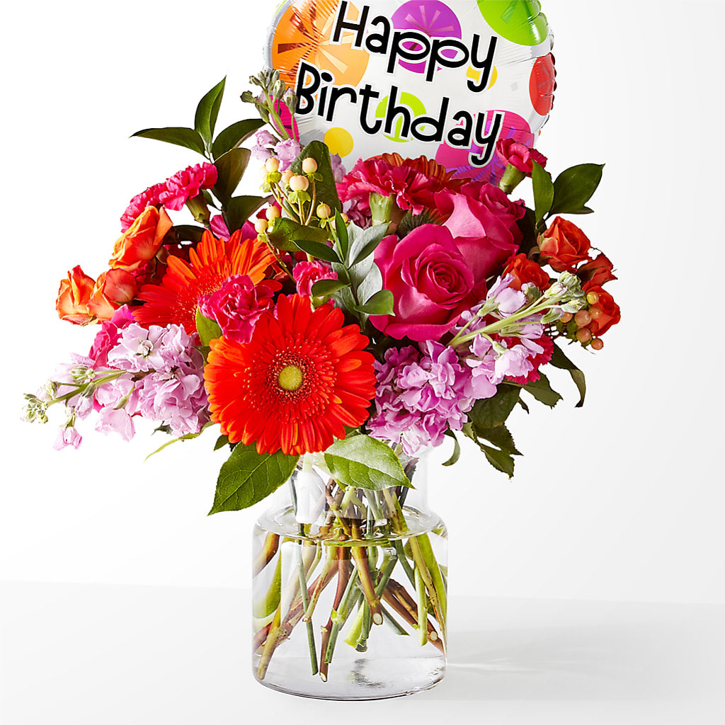 Fiesta Bouquet with Birthday Balloon – Colonial Floral Fascinations, Georgetown SC