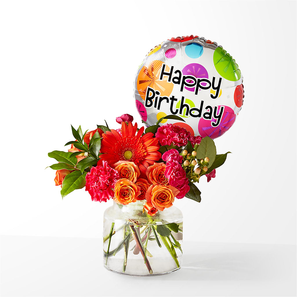 Fiesta Bouquet with Birthday Balloon – Colonial Floral Fascinations, Georgetown SC