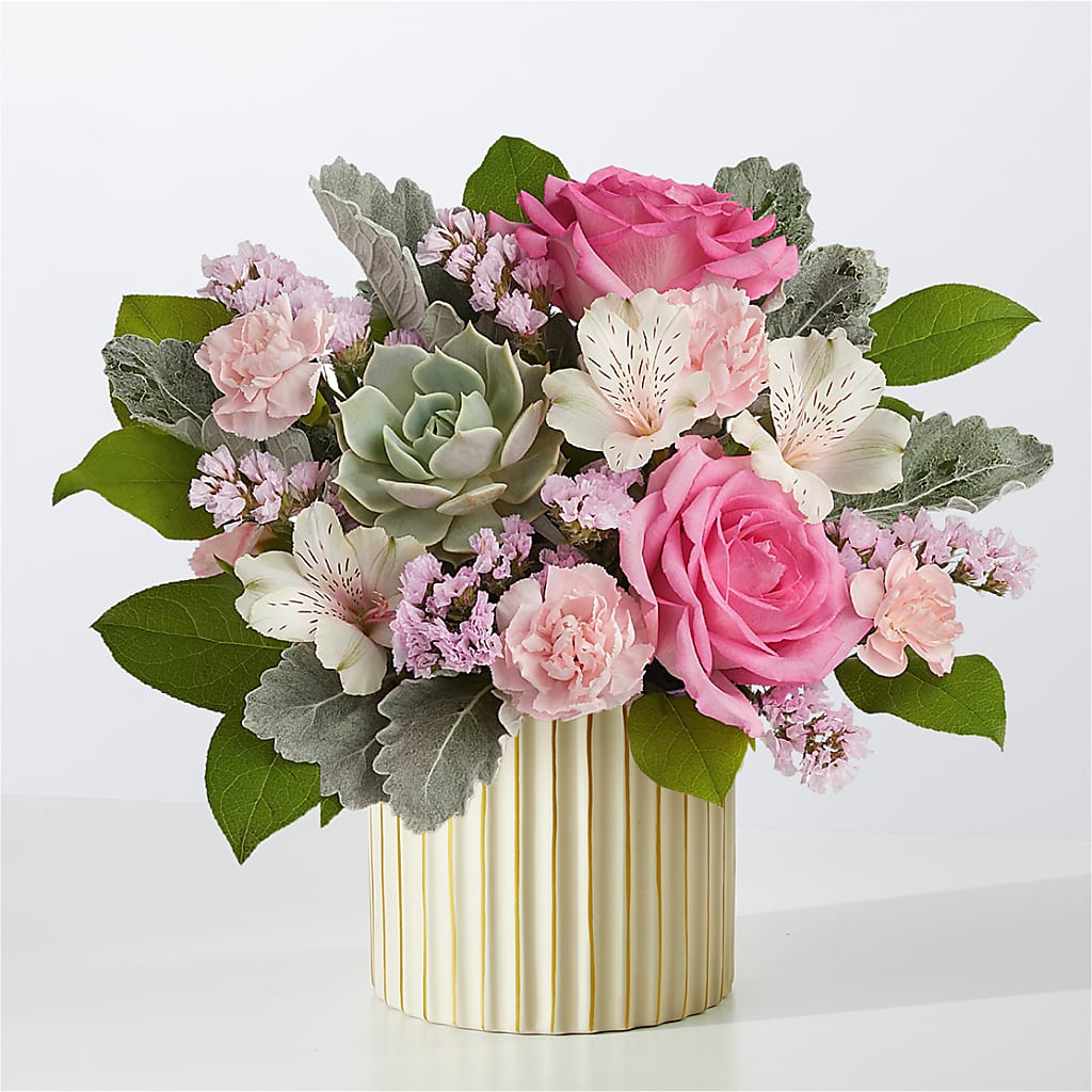 Dusty Rose Bouquet with Ivory Vase – Colonial Floral Fascinations, Georgetown SC