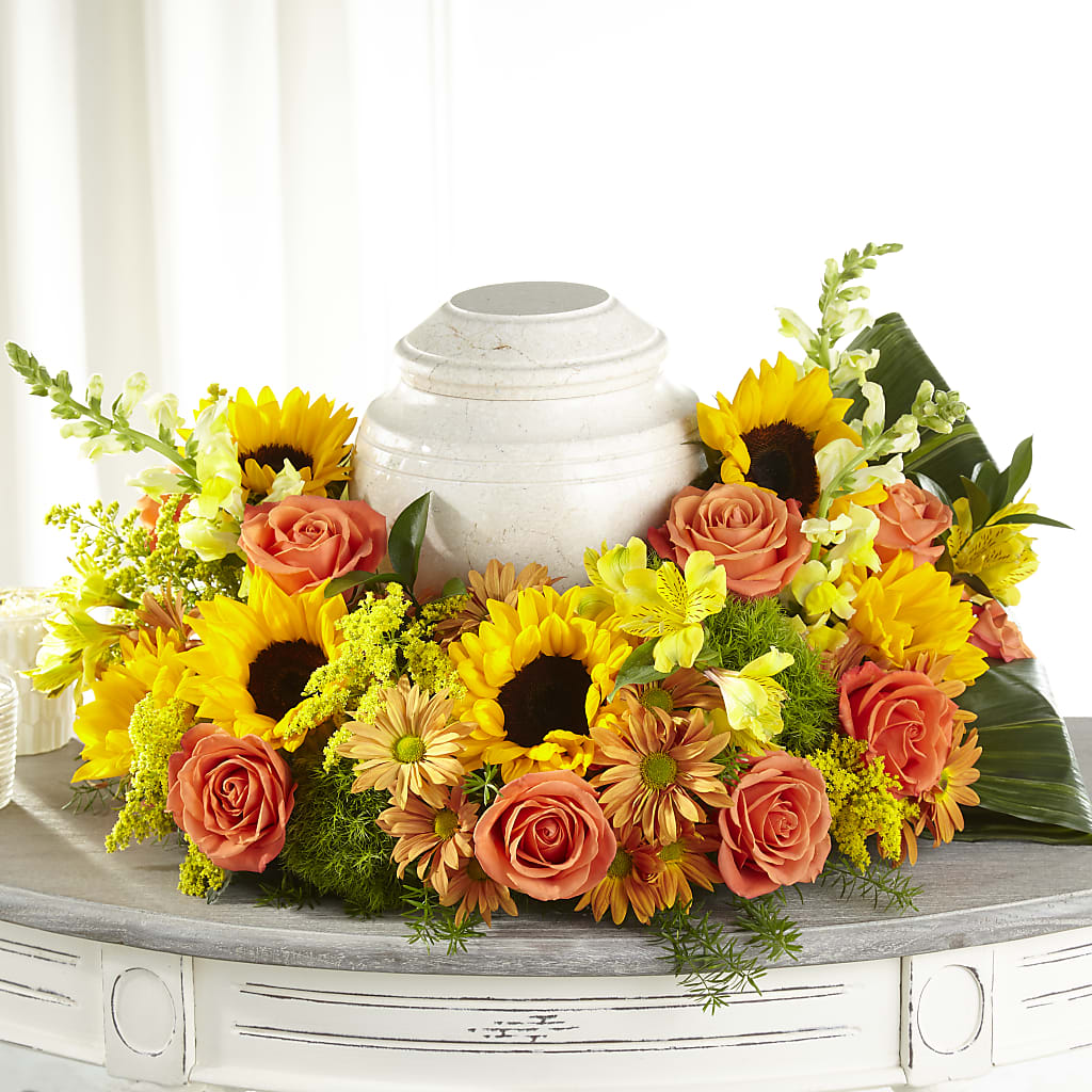 Faithful Sunflower Cremation Adornment – Colonial Floral Fascinations, Georgetown SC