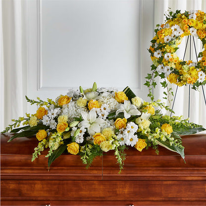 Golden Harmony Casket Spray –  Colonial Floral Fascinations, Georgetown SC