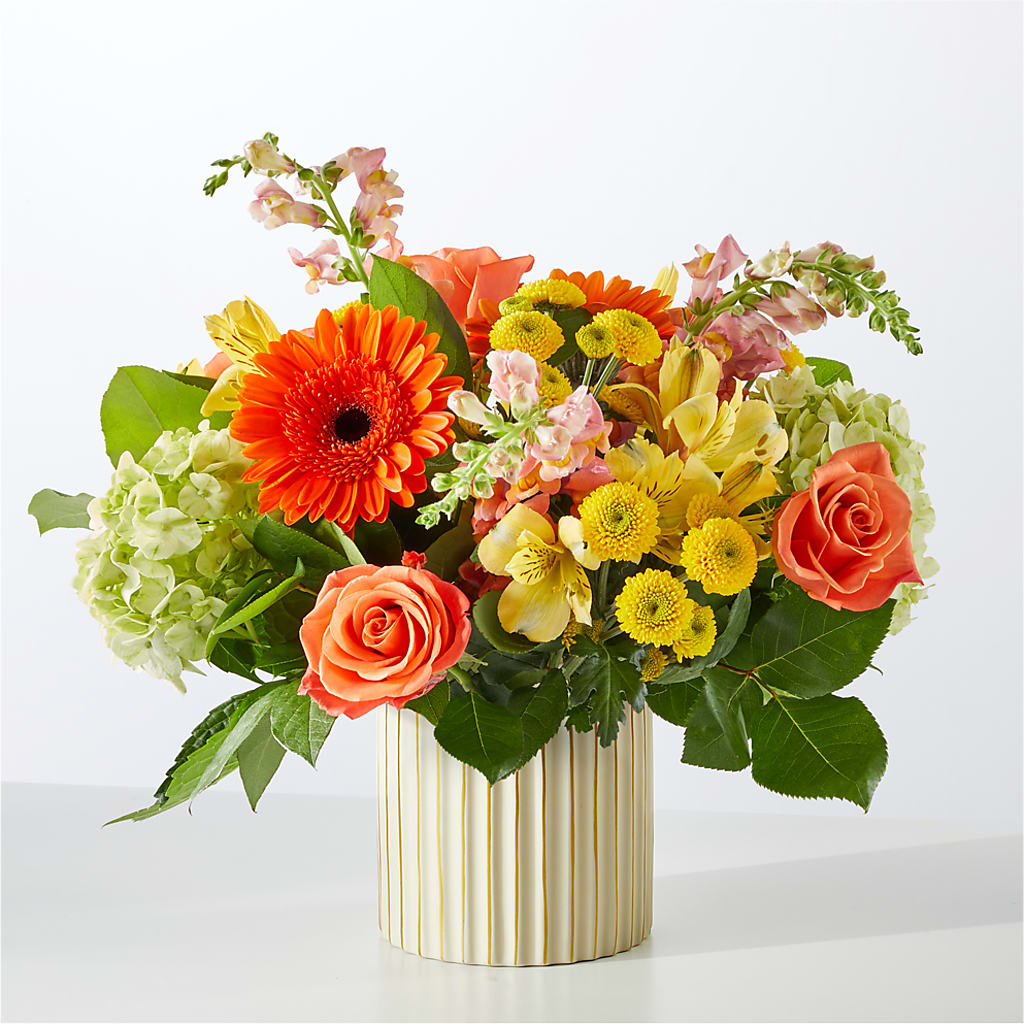 Autumn Sunshine Bouquet with Ivory Vase –  Colonial Floral Fascinations, Georgetown SC