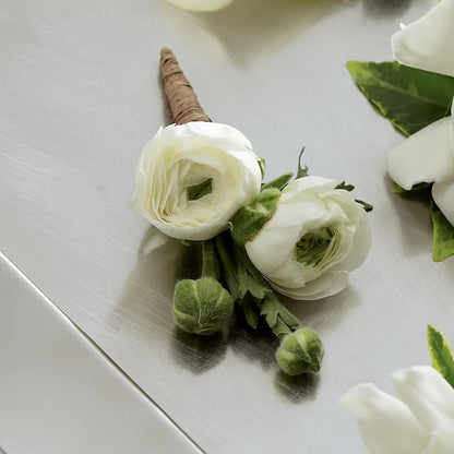 White Ranunculus Boutonniere –  Colonial Floral Fascinations, Georgetown SC